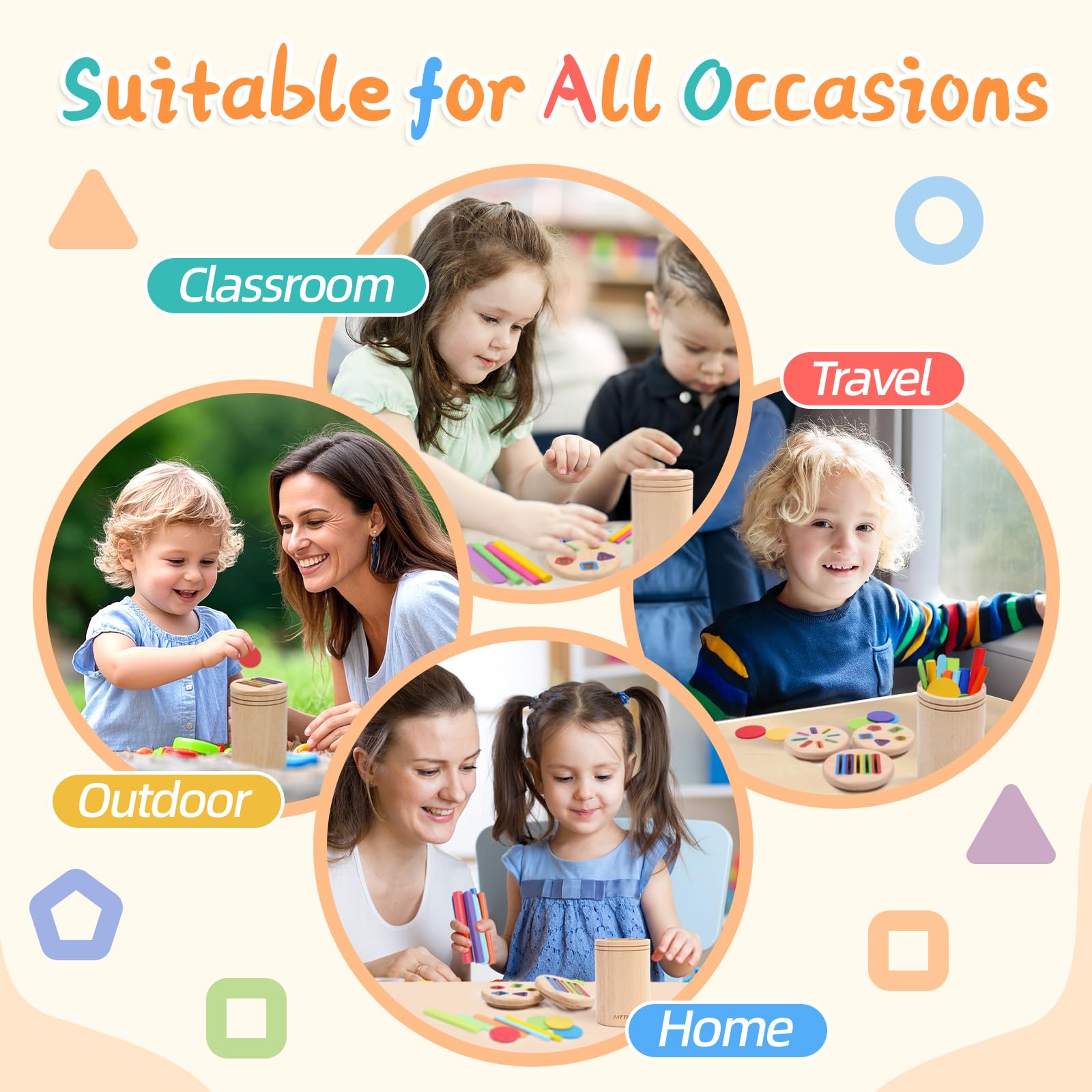 Juguetes Montessori 4 en 1 para niños de 2, 3 y 4 años, juguetes de madera para clasificar colores para niños pequeños de 1 a 3, actividades de aprendizaje preescolar, juegos a juego de motricidad 6