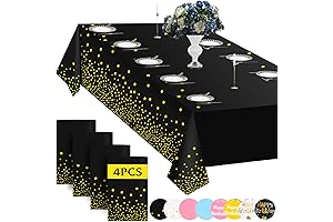 4 Pack Black and Gold New Years Eve Plastic Tablecloths
