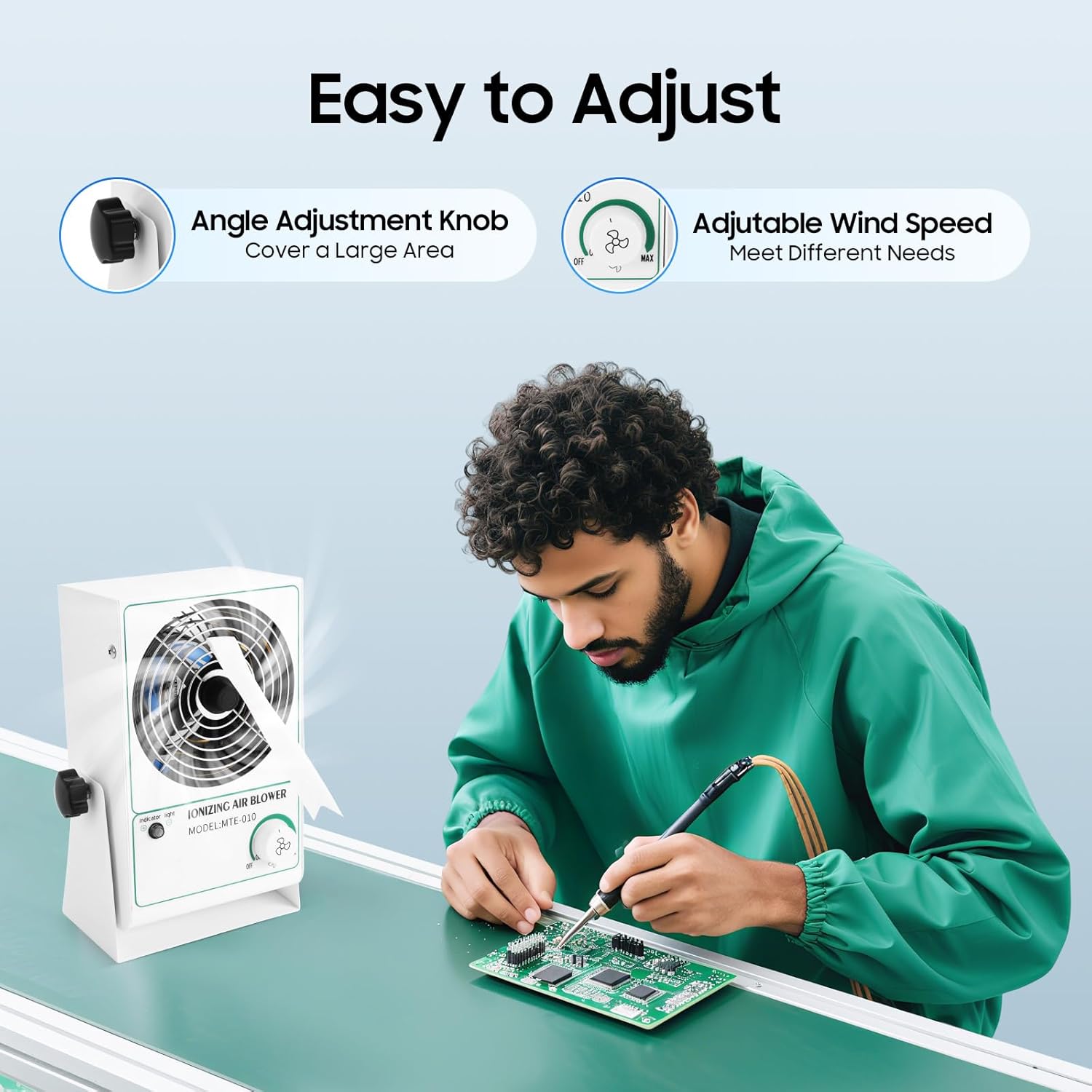 Anti-Static Ionizer Machine, 110V/60Hz Ionizing Air Blower Fan Discharge Desktop ESD Static Eliminator Adjustable Wind Speed Electricity Elimination Fan