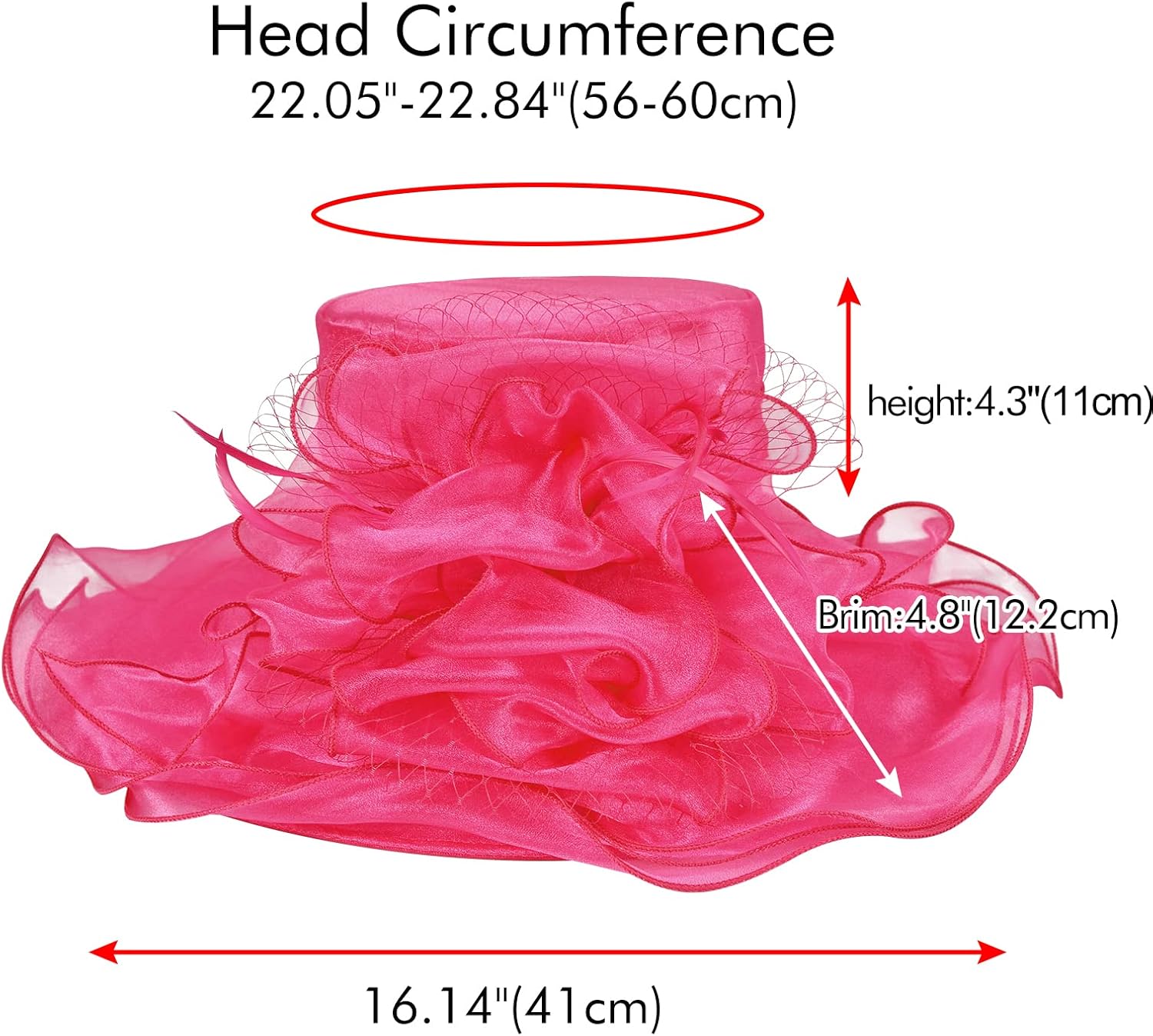 2025 Kentucky Derby Hat for Women Ladies, Organza Veil Feather Fascinator for Tea Party Church UV Protection Sun Hat - Image 4