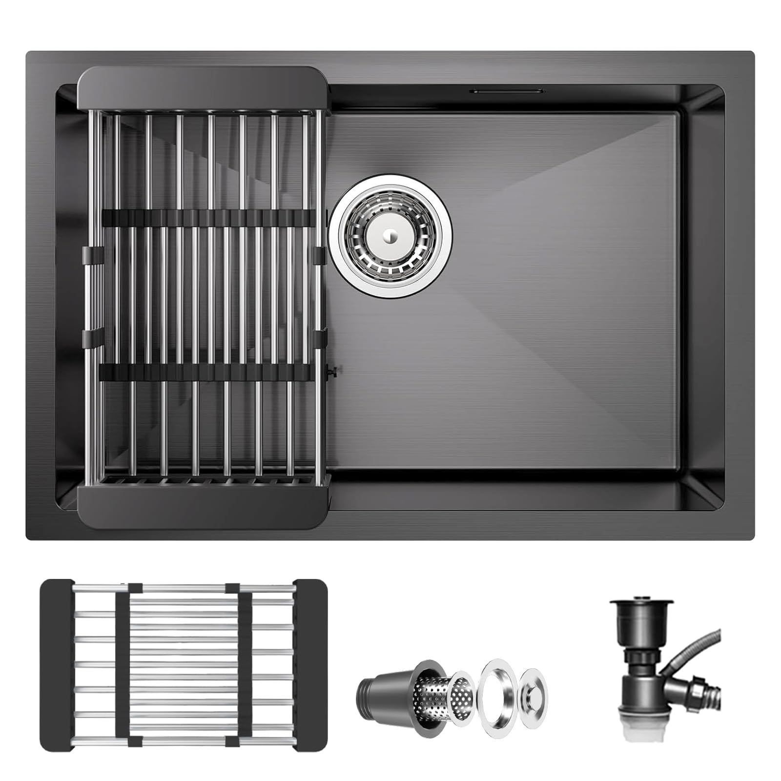Coubird Kitchen Sink Black Stainless Steel Undermount Small Single Bowl Kitchen Sink with Drainer Fittings Suitable for Kitchens,Bars and Utility Rooms(35x25cm) โ image 1