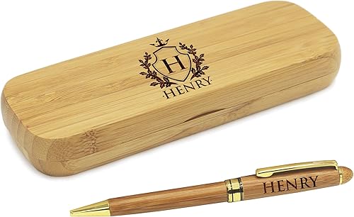 Miniatura 1 de Bolígrafo personalizado con estuche monogramado, juego de bolígrafos grabados personalizados para hombres y mujeres (bambú)