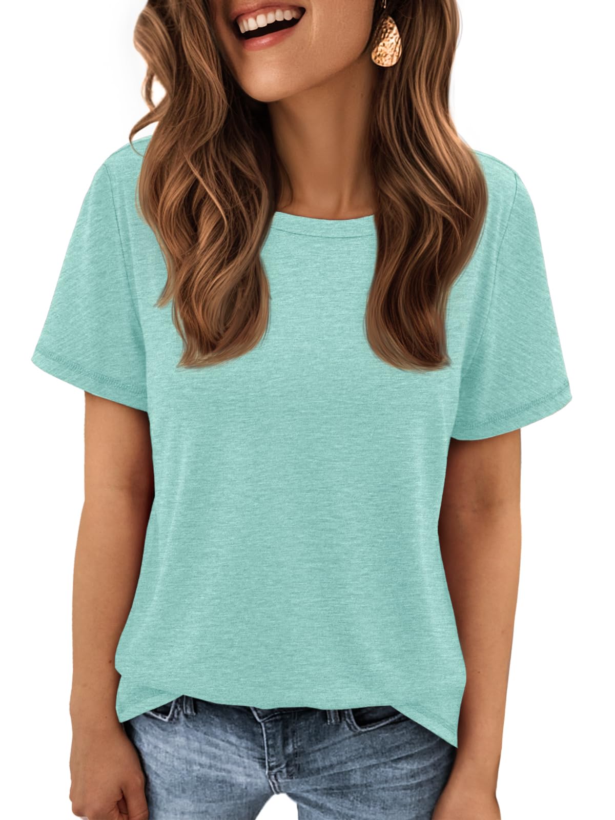 Womens Short Sleeve Round Neck Shirts Summer Top Fashion Basic Tee