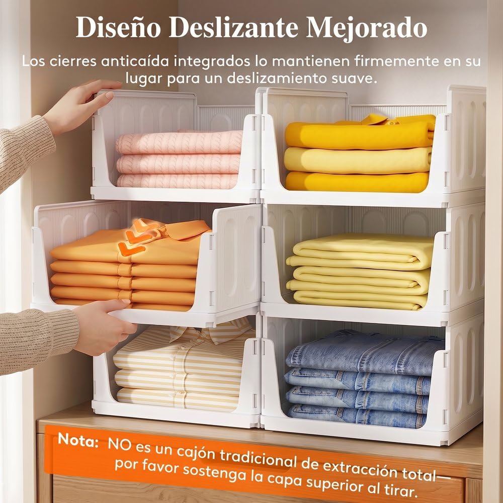 Lifewit Organizador de Armario Ropa, 8 Pack Baldas Apilables Interiores, Cajonera de Almacenaje para Camisetas y Pantalones, Contenedores Extensibles para Baño, Cocina y Camping, 24L, Blanco