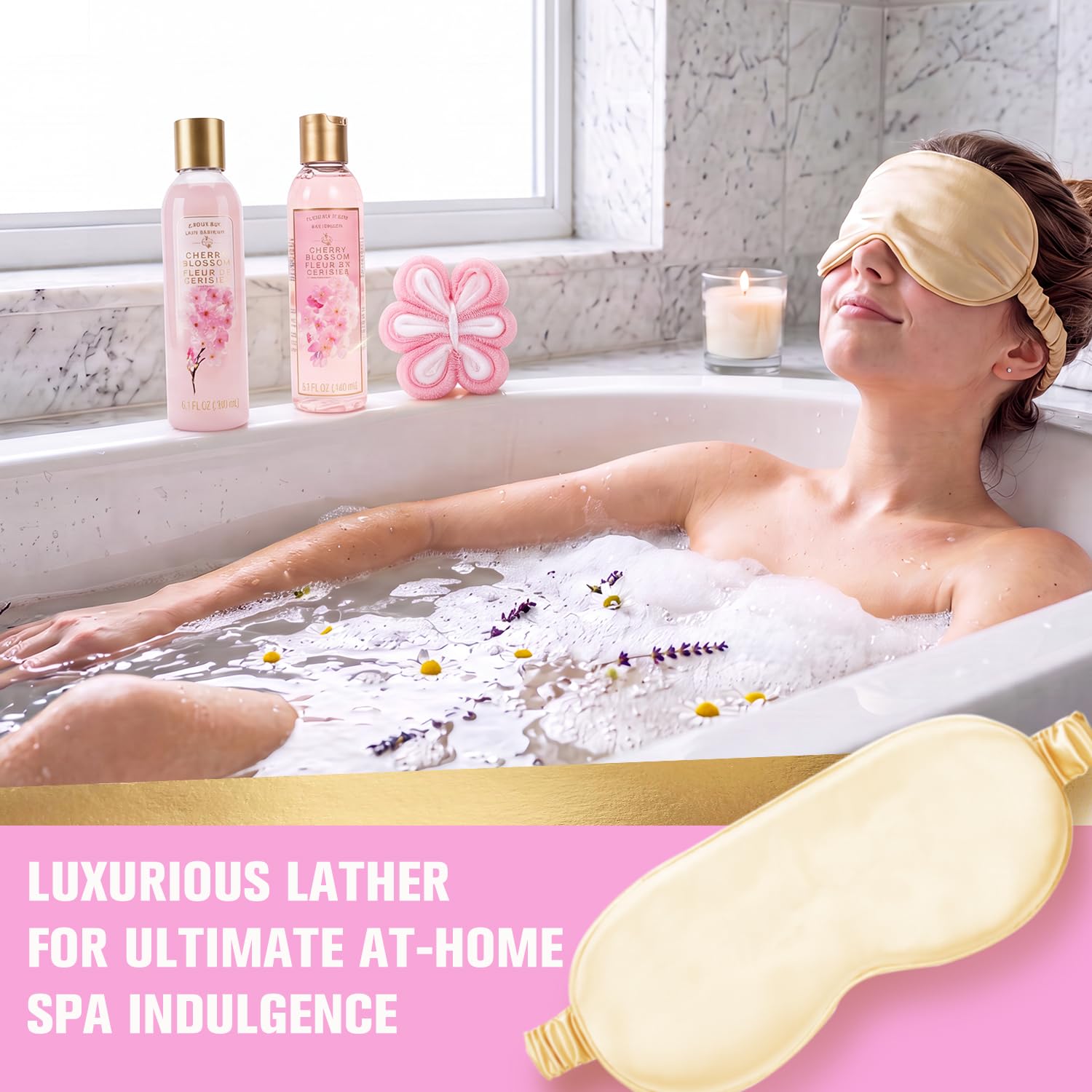 BODY & EARTH Regalos para mujeres, 8 piezas, máscara de ojos de cereza, baño de espuma, gel de ducha, sales de baño, loción corporal, regalo de cumpleaños para mujeres, regalos para mamá, novia, día