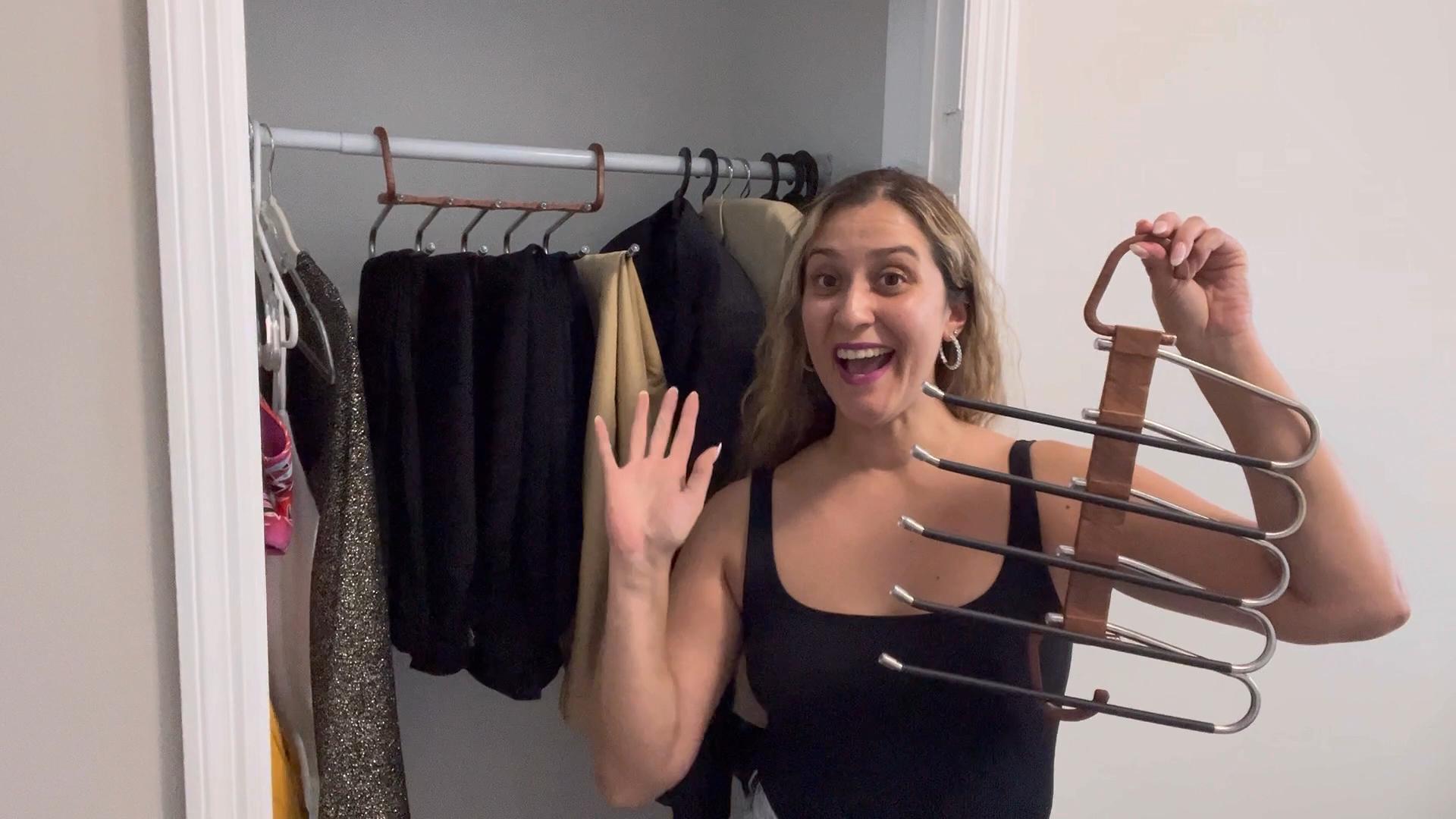 2-Pack 5-Tier Space Saving Hangers - Black Stainless Steel Closet Organizer For Pants, Skirts & Scarves