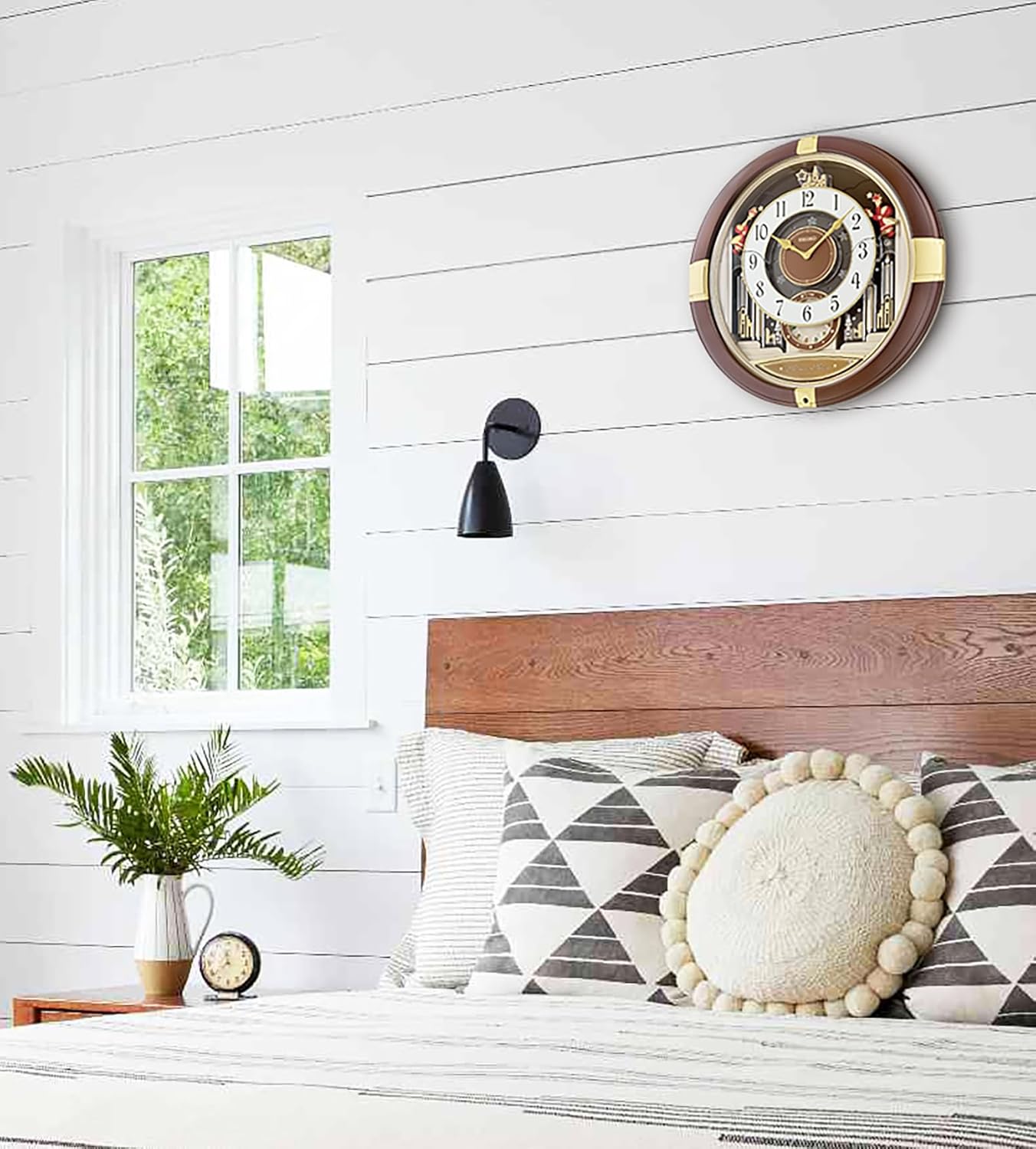 Seiko QXM613BRH clock mounted on a bedroom wall