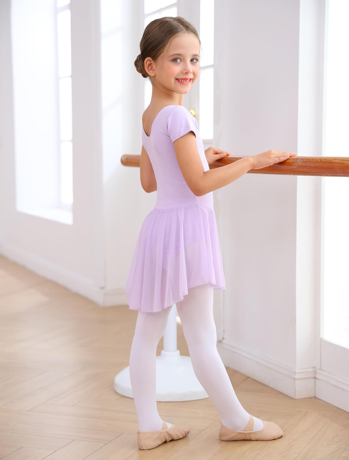 MdnMd Ballet Leotards with Skirt Toddler Girls Dance Ballerina Outfit Dresses Short Sleeve - Image 2