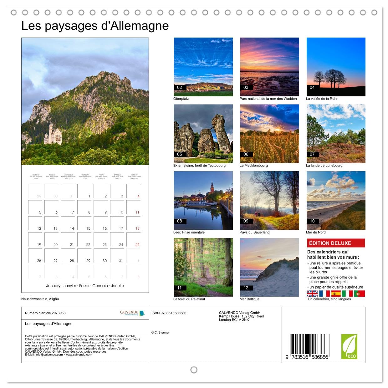 Les paysages d'Allemagne (Calendrier mural carré 2026 30x30 cm) Calendrier double avec une page pour vos prises de notes: Les paysages d'Allemagne, aussi uniques que différents