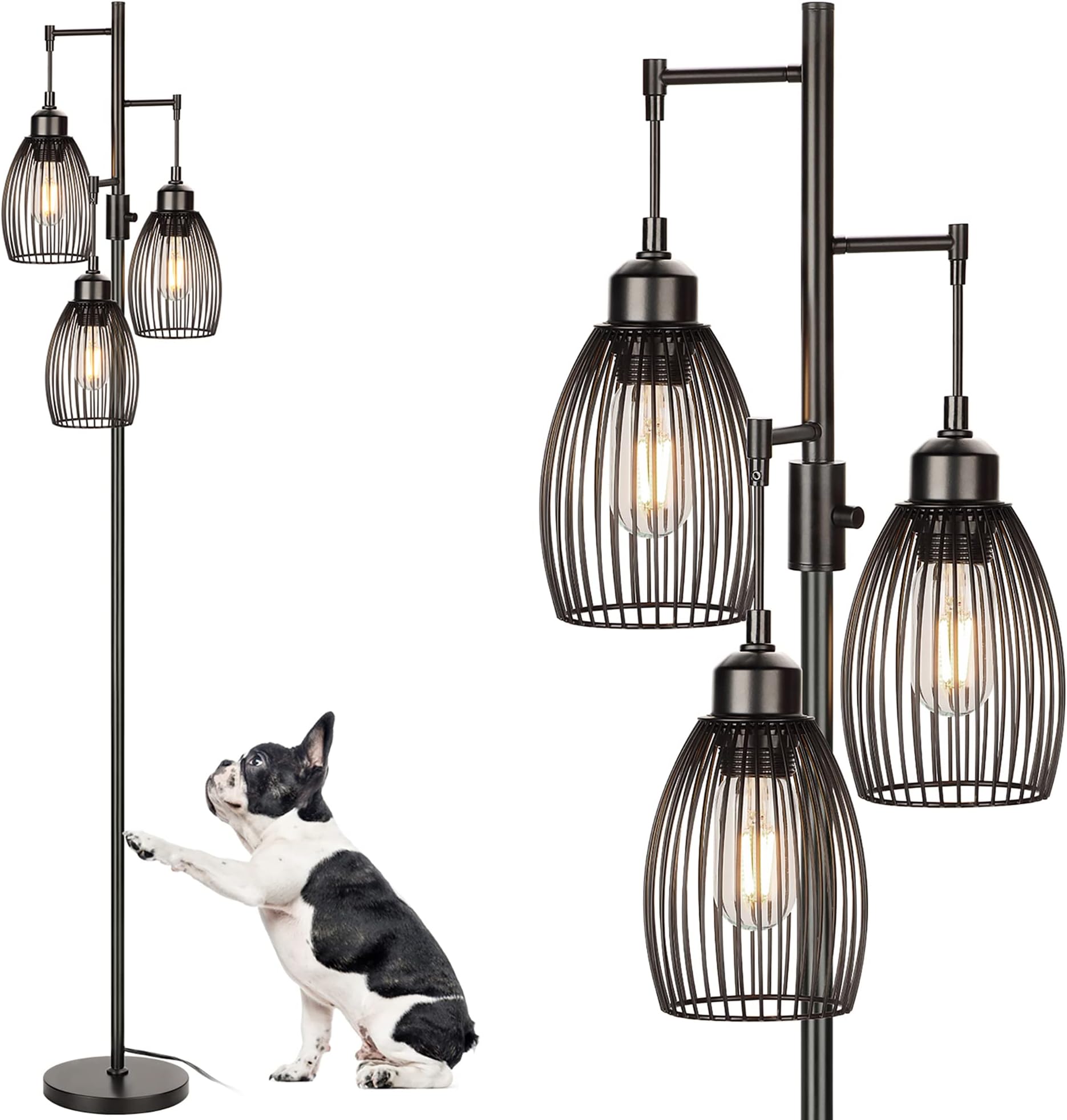 68’’ Dimmable Floor Lamp, 3 x 800LM LED Edison Bulbs Included, Industrial Floor Lamps for Living Room, Rustic Tall Lamps Standing Lamp for Bedrooms Living Room