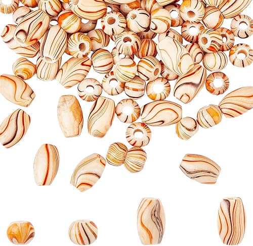 OLYCRAFT 152 cuentas de madera a rayas de 2 estilos, cuentas redondas espaciadoras de madera ovaladas de madera con agujero de 0.06 pulgadas (0.063