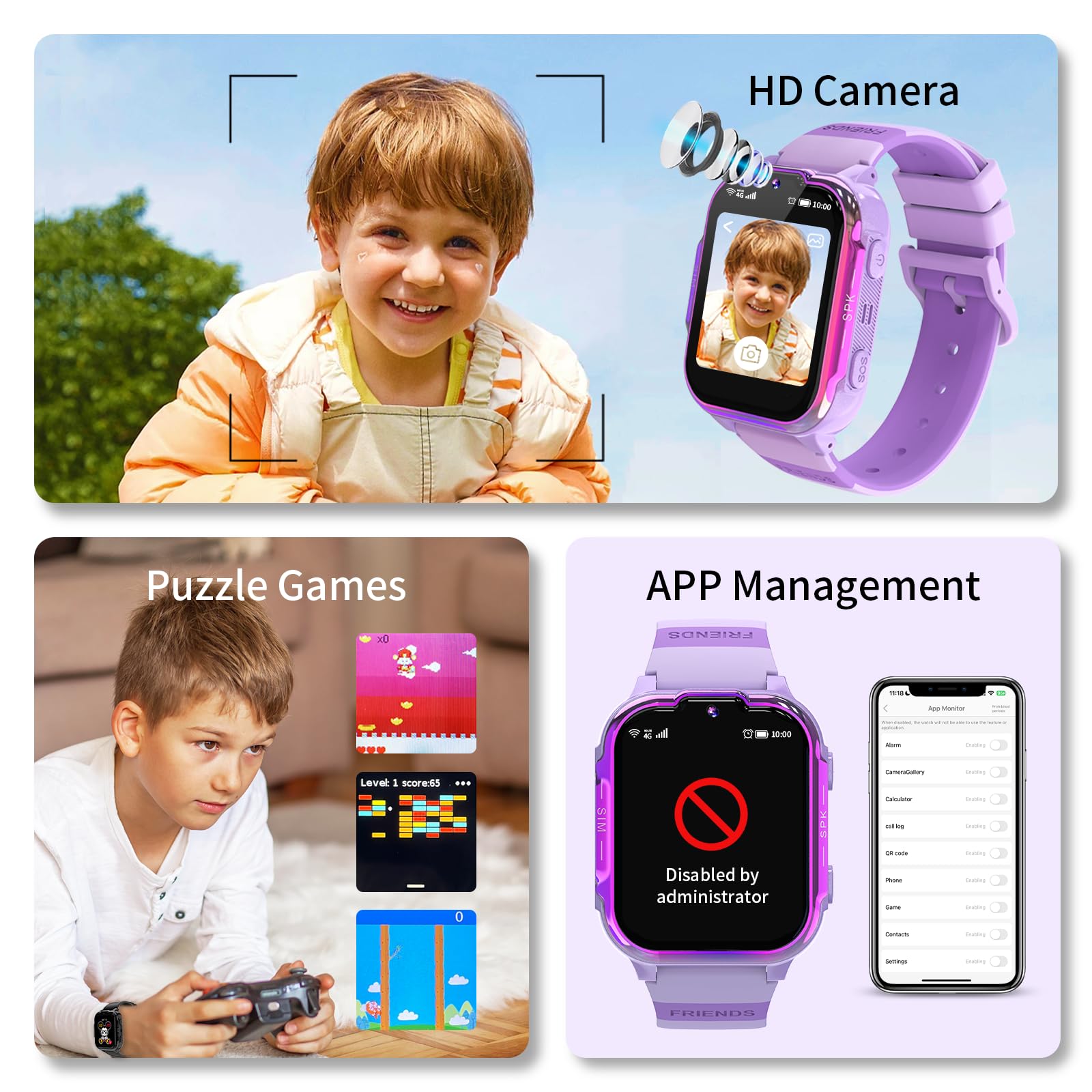 4G Smartwatch dla Dzieci z GPS Połączenia Wideo SOS Gry Budzik Krokomierz Kalkulator Wodoodporny Zegarek Cyfrowy dla Chłopców i Dziewczynek Prezent-