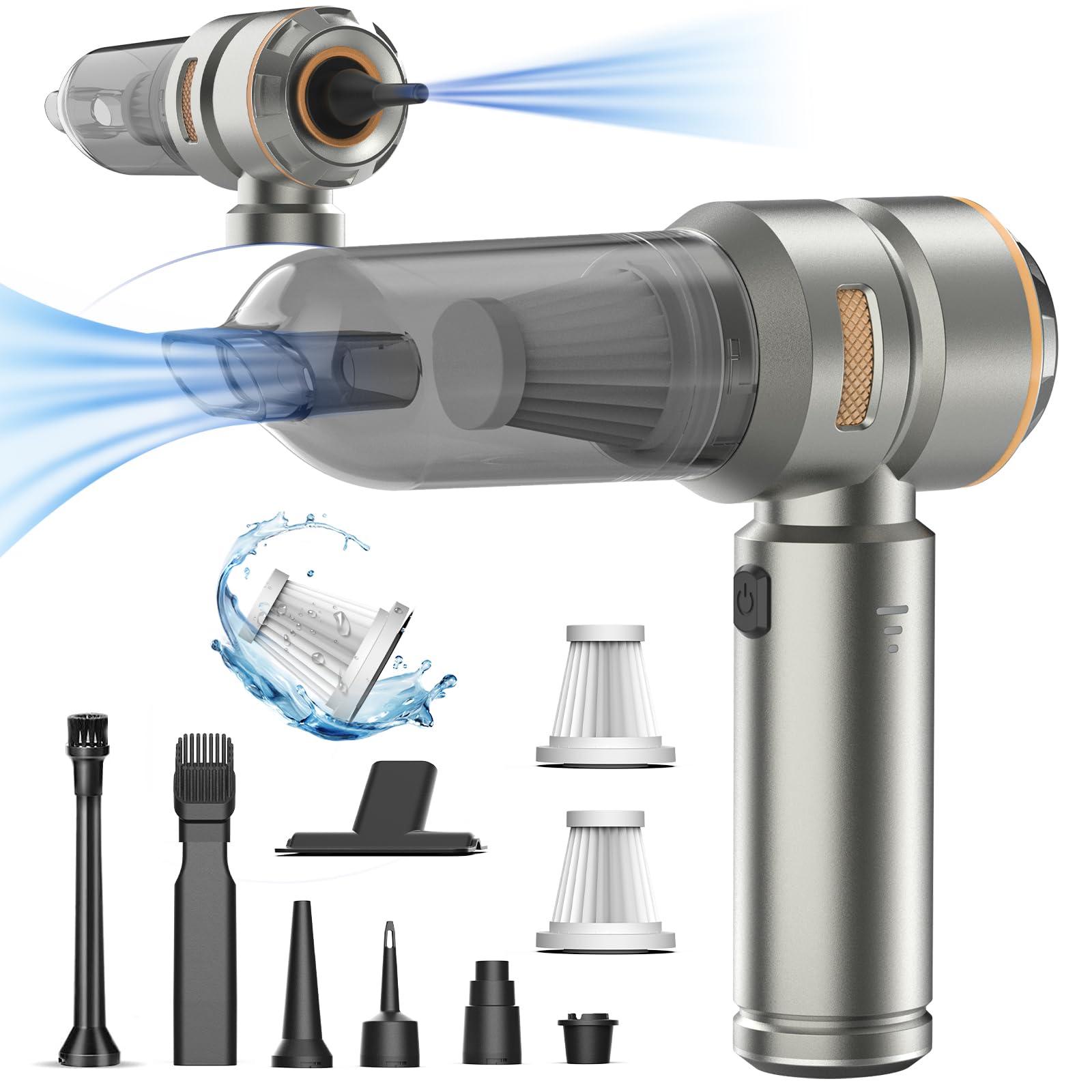 Aspirabriciole Senza Fili, 20000Pa 4 in 1 Aspirapolvere Auto Portatile,Aspiratore e Soffiatore con Motore Brushless,USB C Mini Aspirapolvere Potente per Auto Casa Ufficio Peli di Domestici (B)
