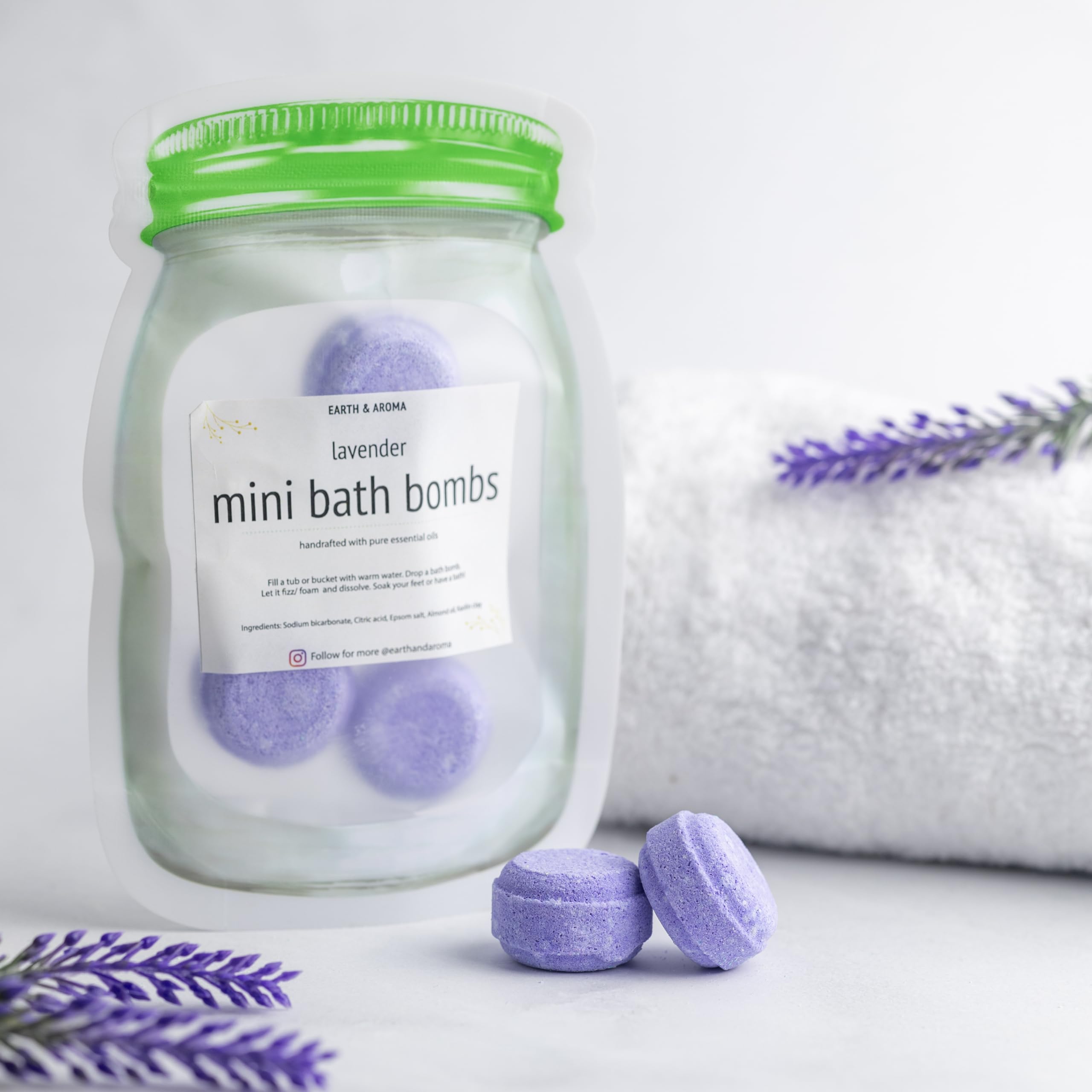 EARTH & AROMA Bath Bomb, Tablets - 10 Grams Each (Pack of 5)| Organic Handcrafted No artificial fragrance | For Fizzes Spa & Pedicure | Perfect Bath Gift Set for Kids, Men & Women (Lavender)-image-45