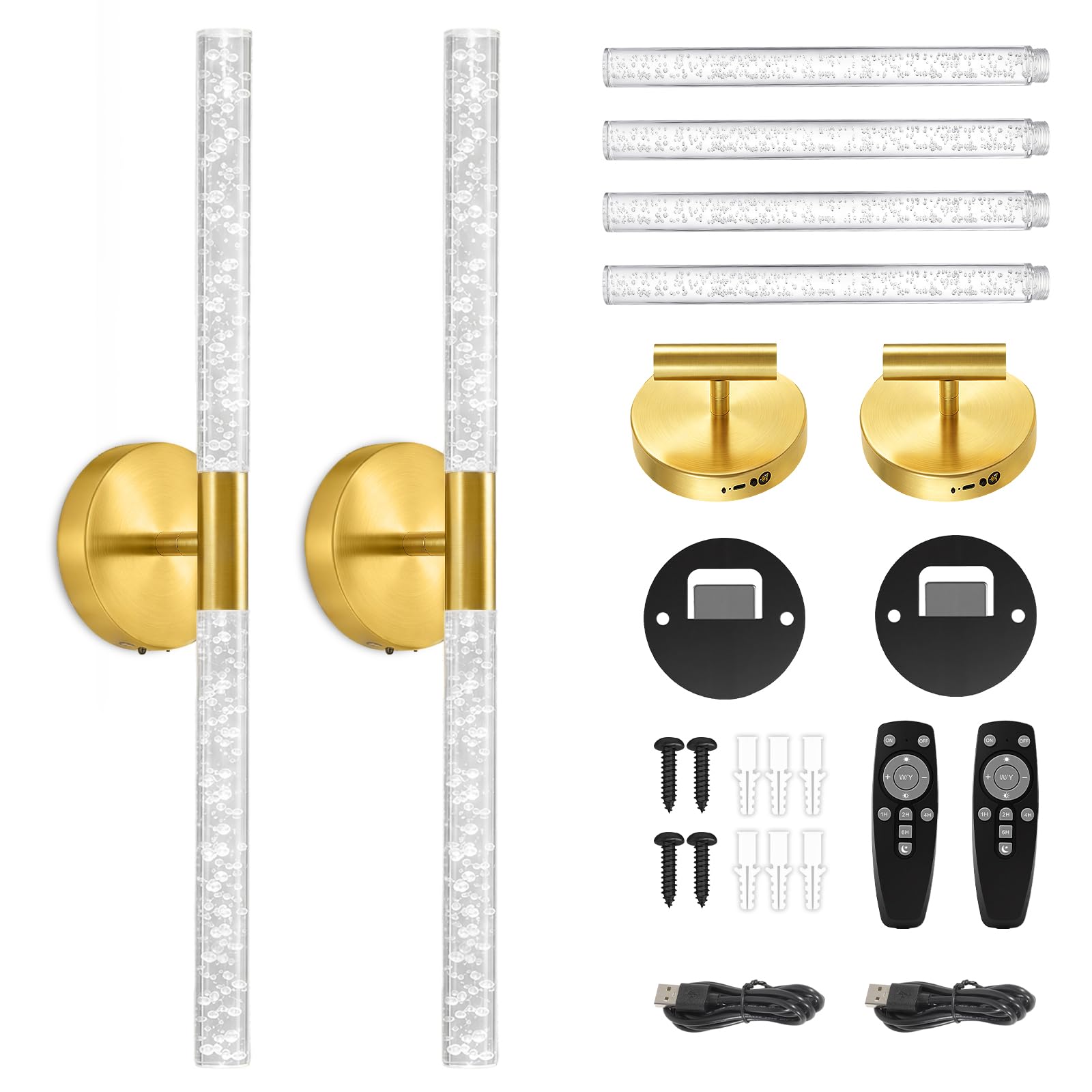 Ketom LED Wandleuchte Innen Akku Gold, Wandlampe Innen Dimmbar, 2 Stück | Akku Wandlampe mit Fernbedienung und Timer, 3 Farbtemperaturen, Drehbar Lampe Wand Aufladbar, Wandbeleuchtung Schlafzimmer
