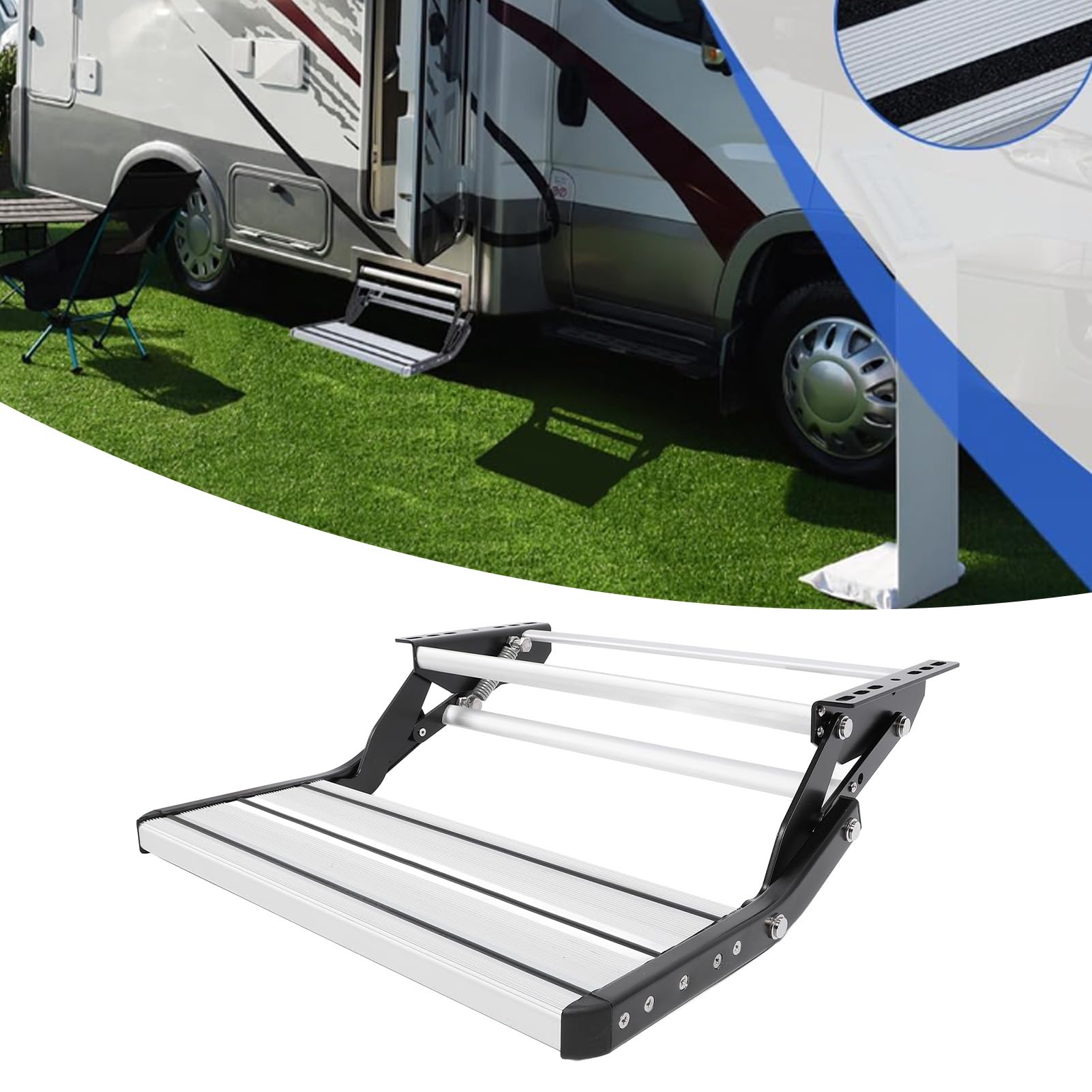 Wakects Escalón para Autocaravana, Escalera de Tijera Plegable de Aluminio, Antideslizante, Capacidad 200 Kg