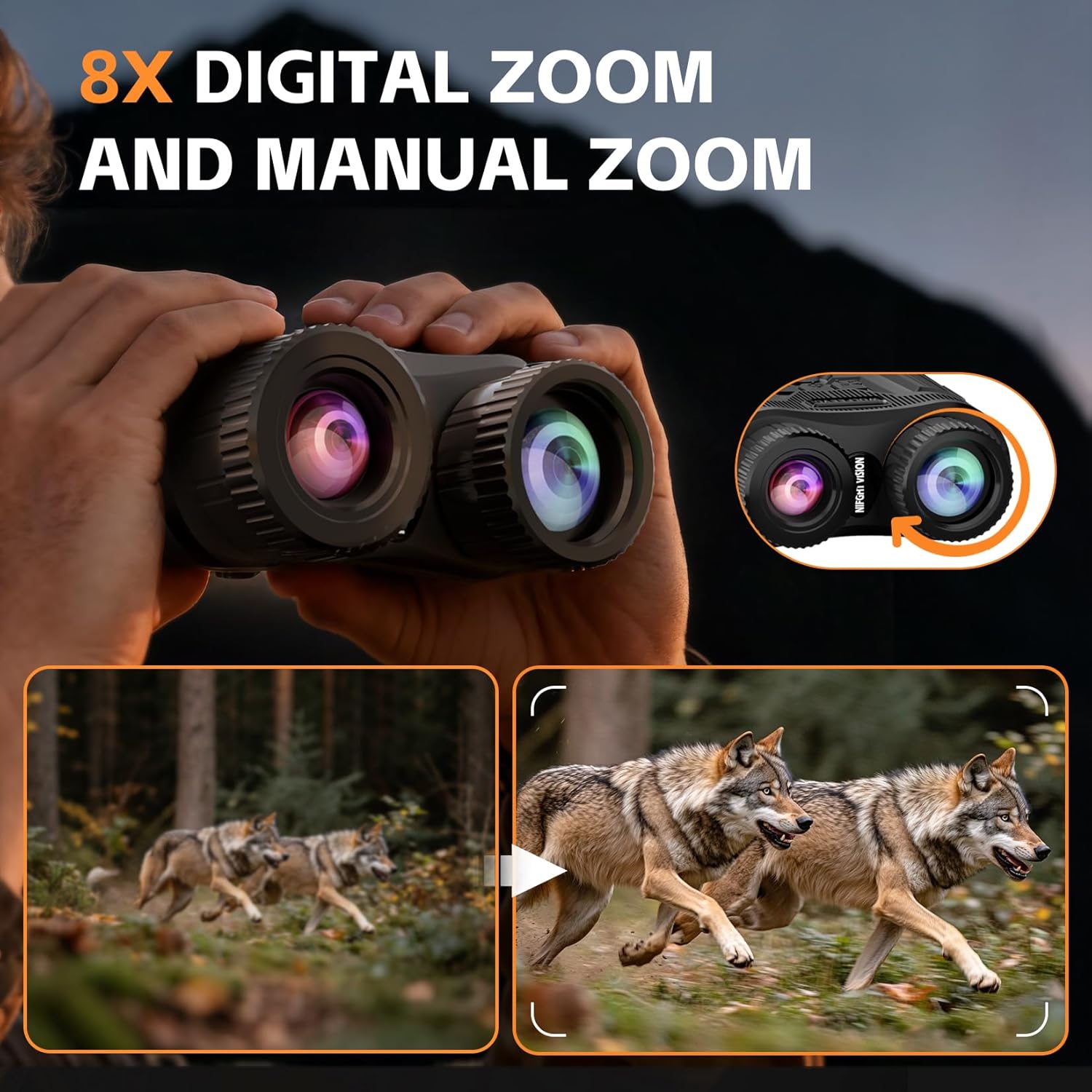 Night Vision Goggles, 4K HD Night Vision Binoculars with 7X Digital Zoom, 3'' HD Screen & Rechargeable Battery for Camping & Security, with 32GB TF Card for Photos and Videos, Gifts for Men Him Dad - Image 4