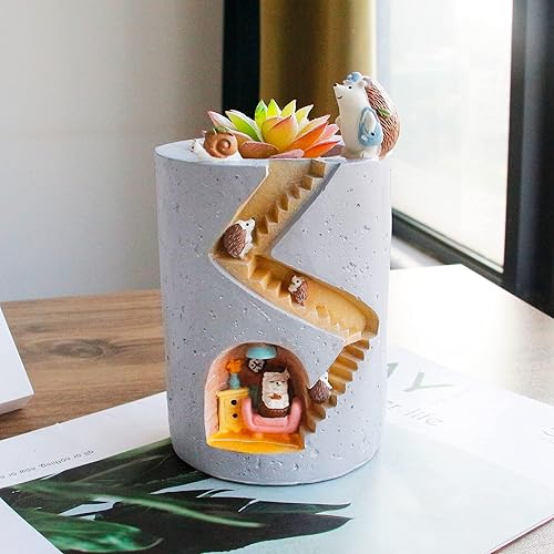 Vista 30 de Segreto - Macetas creativas para plantas suculentas, contenedor de pinceles, decorativas para escritorio, jardín, sala Familia de fuentes Hedgehog