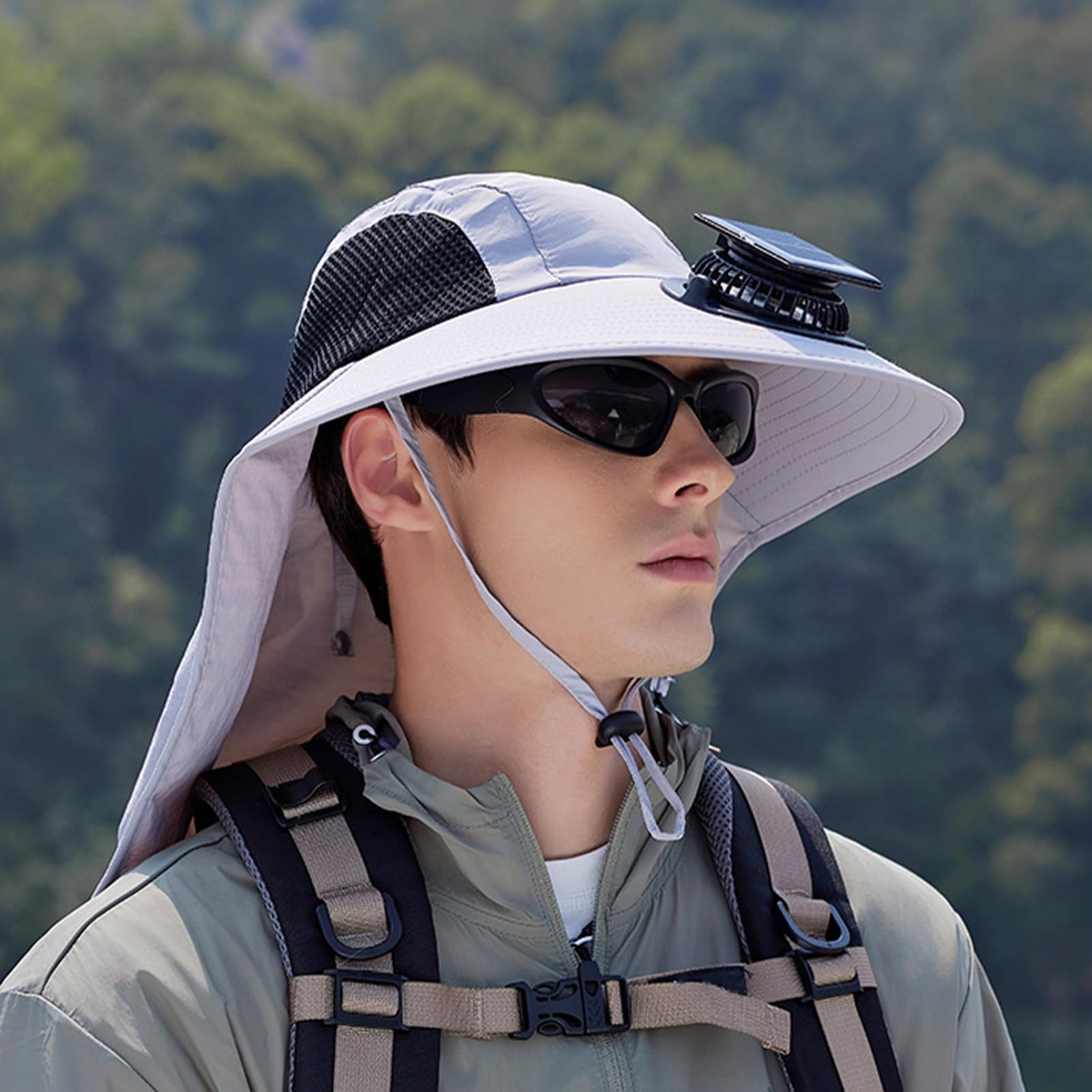 Sombrero Solar con Ventilador - con Ventiladores Alimentados por Energía Solar - Accesorio Impermeable con Protección contra los Rayos UV y ala Ancha para Senderismo, Pesca, Accesorios de Viaje,