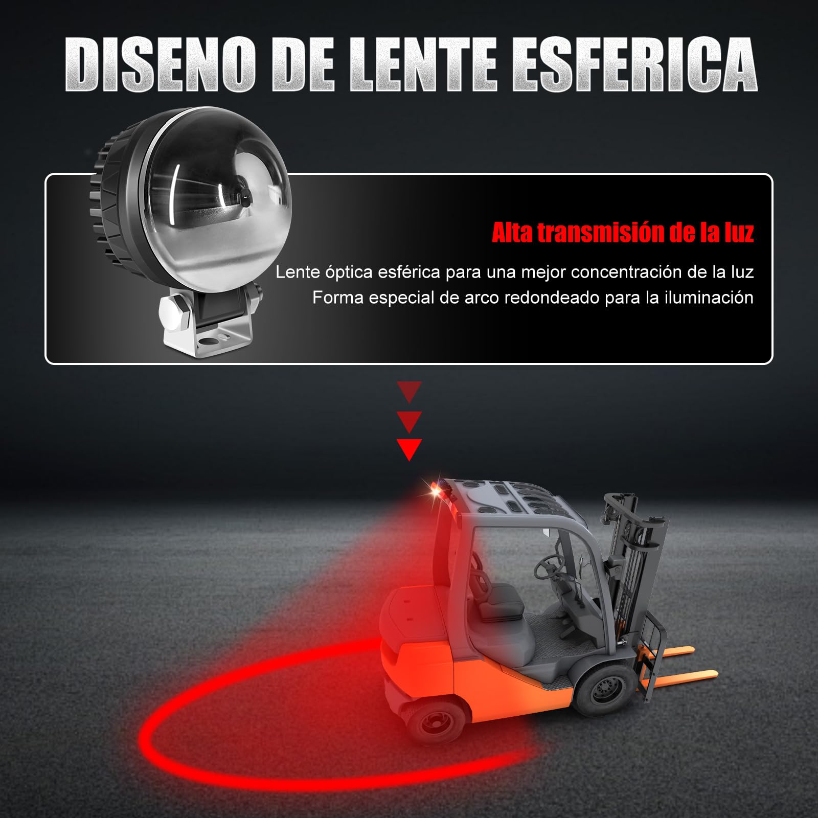 Dinfu redondo LED rojo luces de carretilla elevadora almacén luces laterales carretilla elevadora luz de advertencia 30W DC 12-110V carretilla elevadora