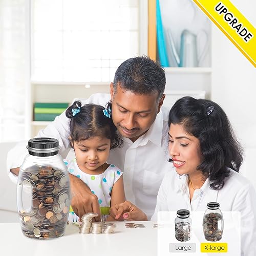Miniatura 2 de Vcertcpl - 2 alcancías grandes para niños y adultos, banco digital de conteo de monedas con contador LCD, tarro de dinero de gran capacidad para