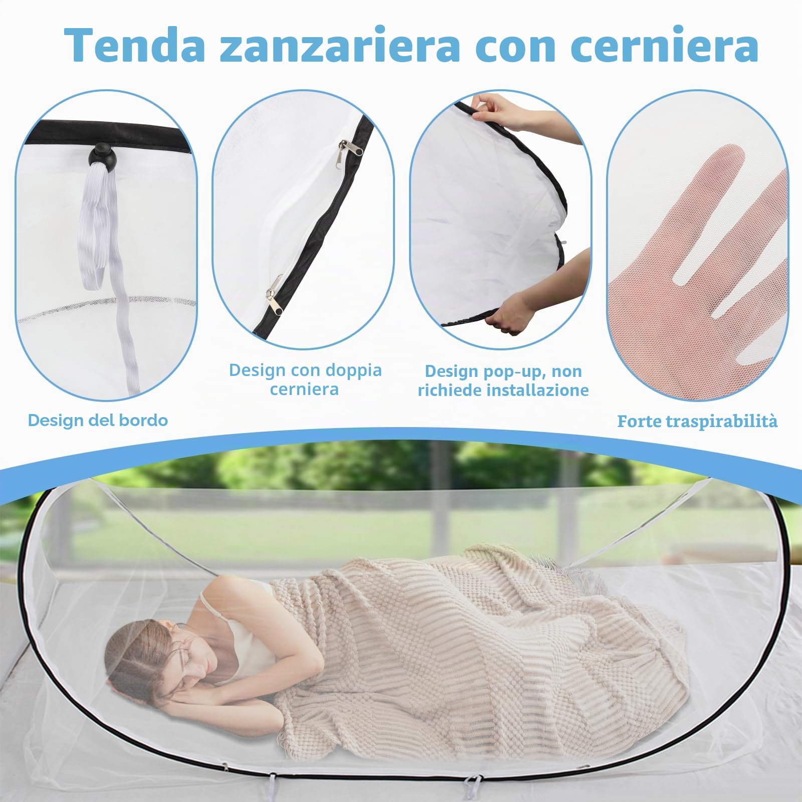 BigKing Zanzariera da Viaggio Regolabile, Zanzariera Pop up Portatile Pieghevole per Letto Singolo Con Cerniera, Perfetto per Dormitori, Durante I Viaggi O in Campeggio
