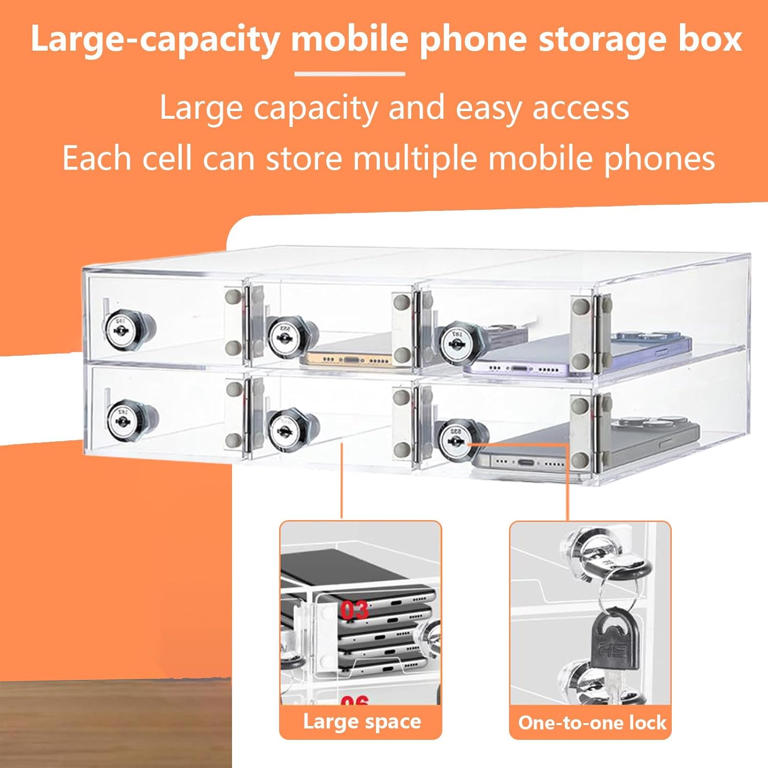 Phone Key Locker Clear Cell Phone Storage Cabinet Transparent Cell Phone Holder Slot with Keys for Classroom Factory Employees Students,40CardSlot