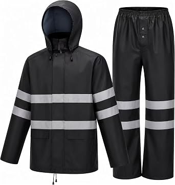 High Visibility Rain Suit for Men, Waterproof Hi Vis Reflective Rain Gear with Hood, Safety Rain Jacket and Pants