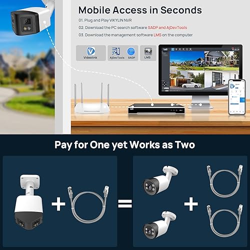 Miniatura 7 de PANOEAGLE Cámara de seguridad IP PoE de doble lente de 4 MP para exteriores con gran angular panorámico de 180, visión nocturna a color inteligente,