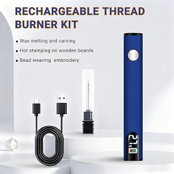 Thread Burner Kit, LCD 2.7V/3.4V/4.2V, Rechargeable (White) | 510 Threaded Tips, USB-C charging cable included, Stainless Steel, For Beading, Leather Craft, Sewing, Weaving And Stringing