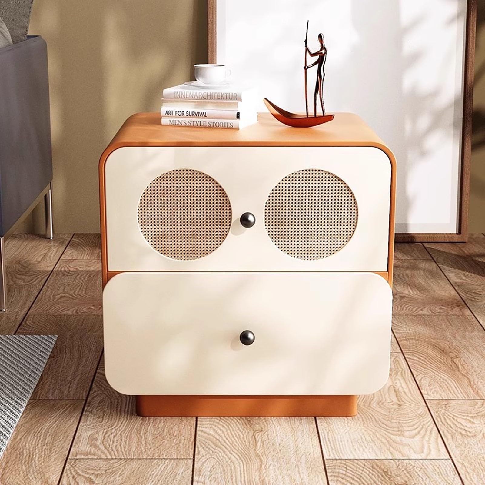 SXZenSpace Modern Simple Nightstand,with 2 Drawer Solid Wood Bedside Table Creative End Side for Bedroom Nursery Livingroom,E,50x40x50cm(20x16x20inch)