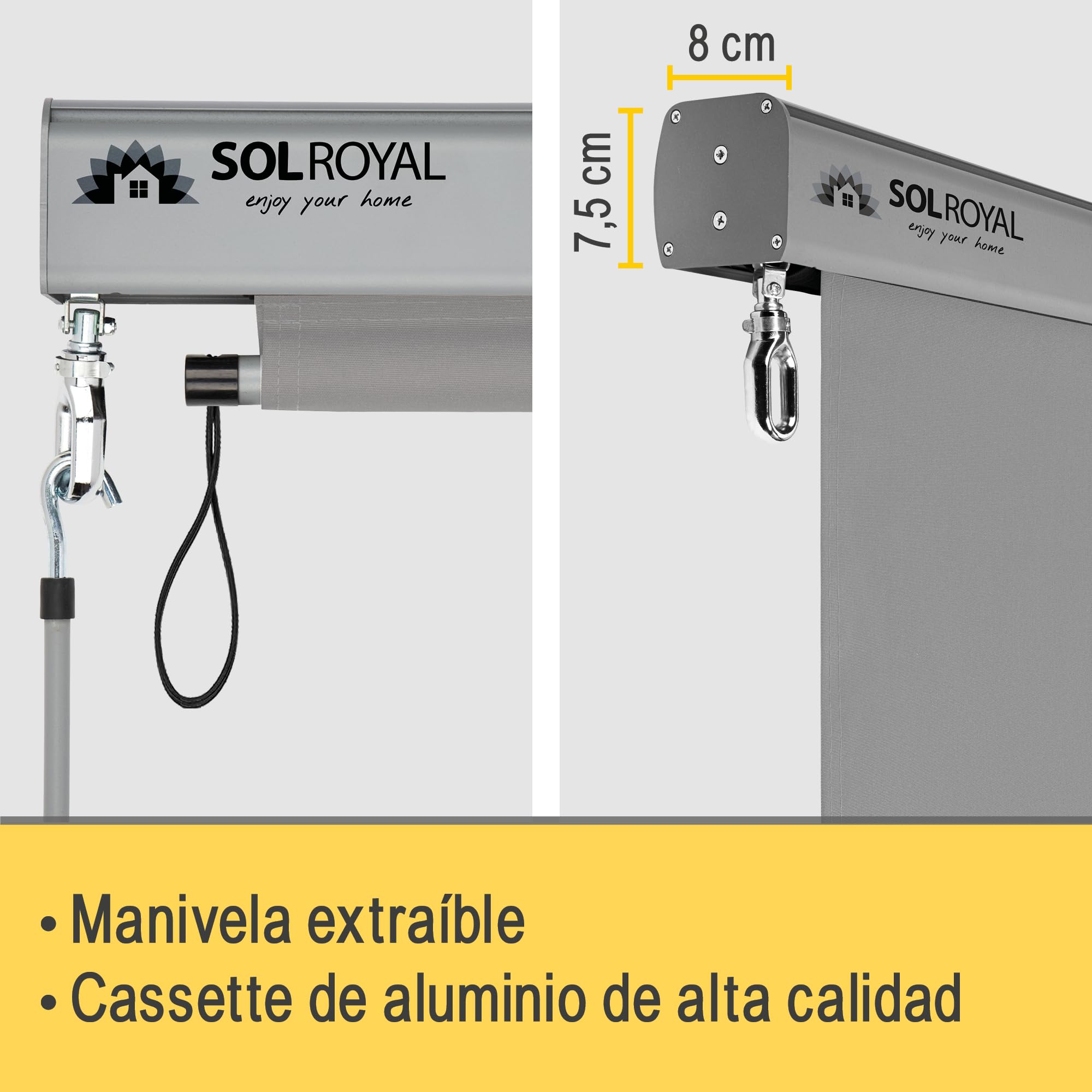 Sol Royal toldo Vertical Enrollable Exterior Estor para Balcones Robusto | 180x250cm gris terrazas robusto a mano con manivela translúcido e impermeable marquesina proteccion visual balcon MS5