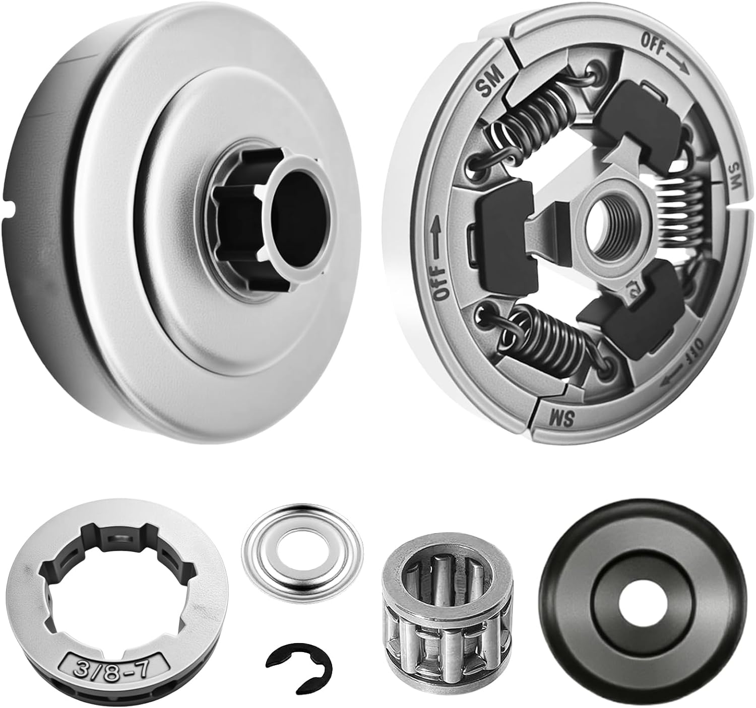 Clutch Drum Bearing Chainsaw Parts Kit 7Pcs for Stihl MS460 MS461 MS361 MS362 MS440 MS441, 3/8" 7T Sprocket Rim Clutch Assy Washer for Stihl OEM Parts Chainsaws Replacement Part 1128 007 1000