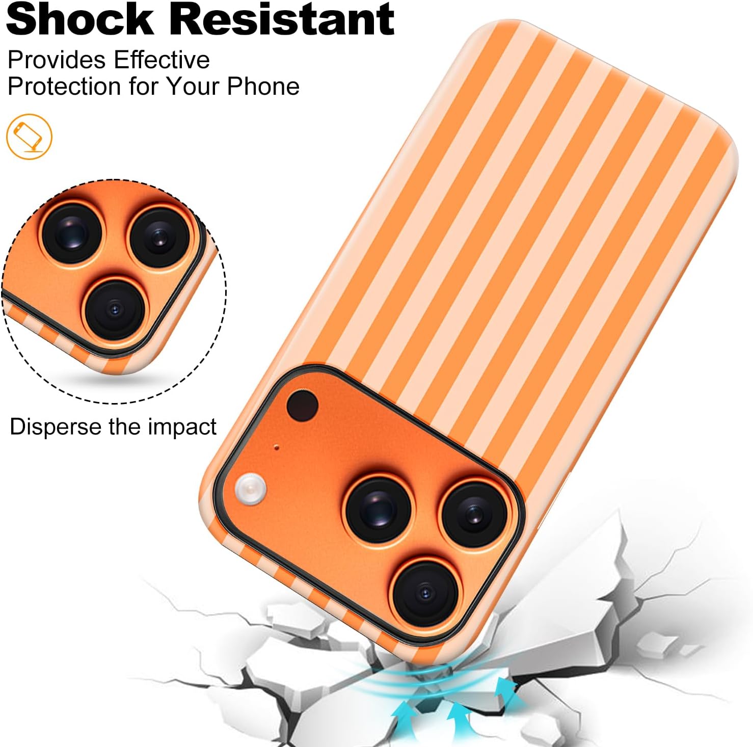 Magnetic for iPhone 17 Pro Max Case Cute Stripes Phone Case, Shockproof Slim TPU and Hard PC Protective Phone Cover Compatible with MagSafe Designed for Women Girls, Orange
