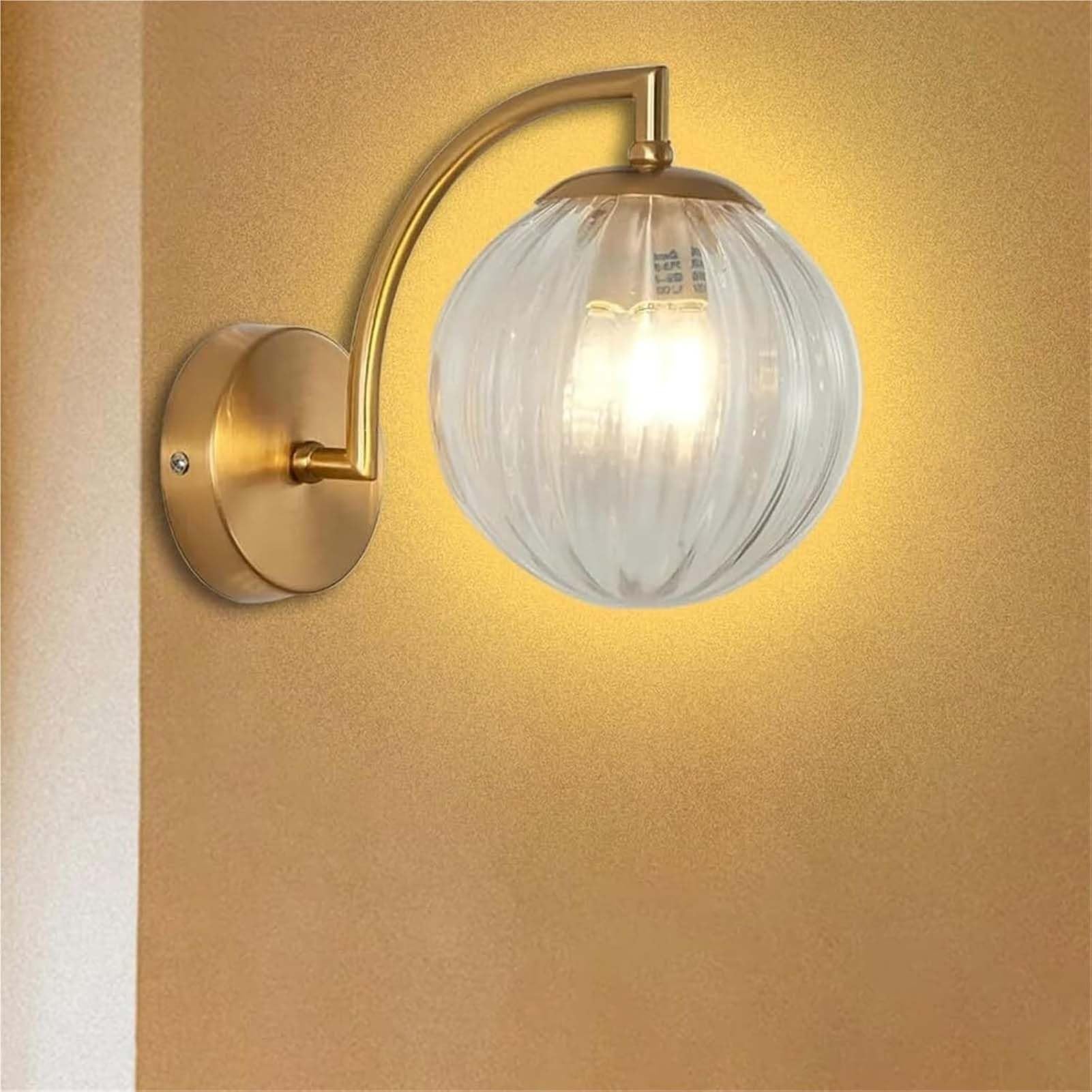 KBUUKYYXouy Wall Lamp with Round Crystal Shade and Metal Base, 3000K Warm Light Sconce for Living Room, Bedroom, Bathroom, Hallway(B)