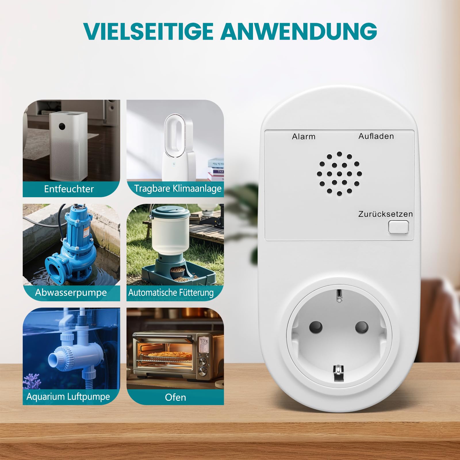 Briidea Stromausfallalarm melder mit LED Anzeige und 80 dB Sirene, betrieben mit wiederaufladbarem Akku (enthalten), ideal zur Überwachung von Kühlschränken, Gefrierschränken, Sumpfpumpen und Aquarien