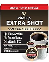 Vista 1 de VitaCup Extra Shot Strong Coffee Pods, Bold & Intense Dark Roast w/Espresso Shot, High Caffeine, Vitamin B12, Antioxidants, Recyclable Single Serve