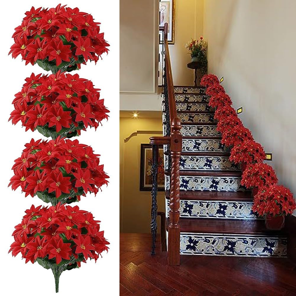 4 rote Weihnachtsblumen für Veranda, Garten, Outdoor-Dekoration