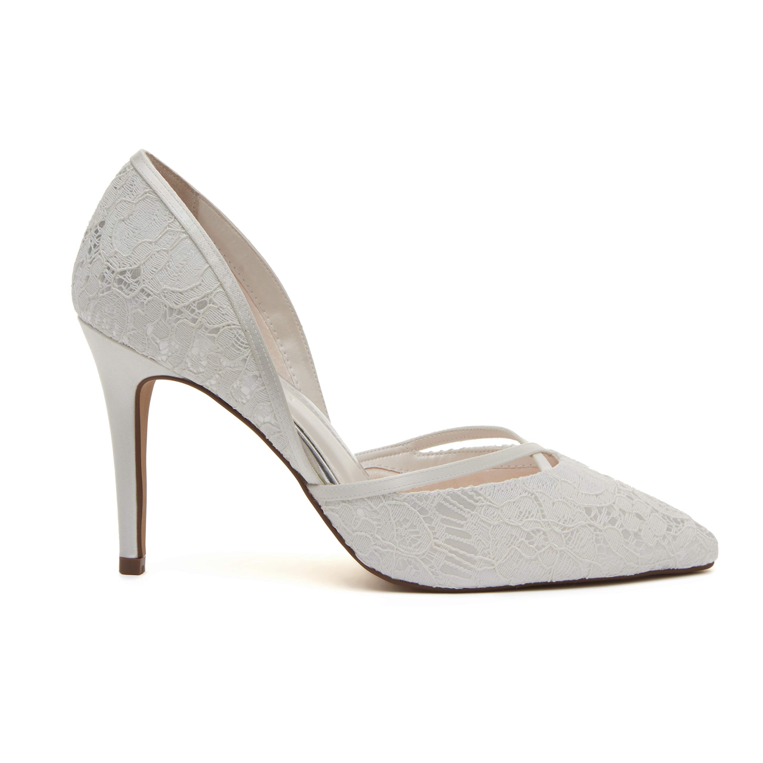 Rainbow Club Georgia - Ivory Satin and Luxury Lace Bridal Court Shoes, 7.5