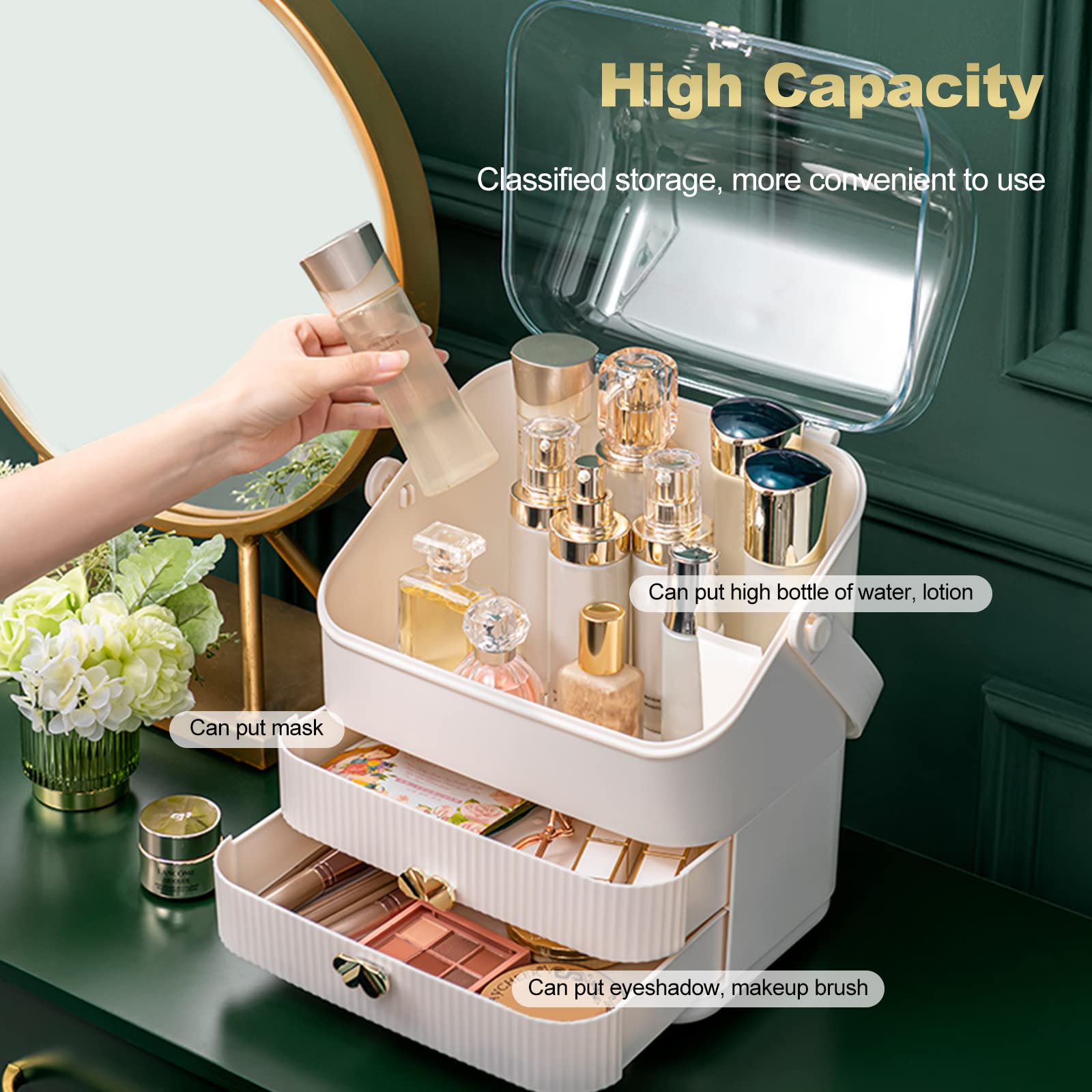 Galatée Organizer per Cosmetici,Organizzatore di Trucco Grande Capacità,Organizer Trucchi Multifunzione Girevole,per Cosmetici, Gioielli e Accessori ideale per bagno e camera da letto（bianca -c）