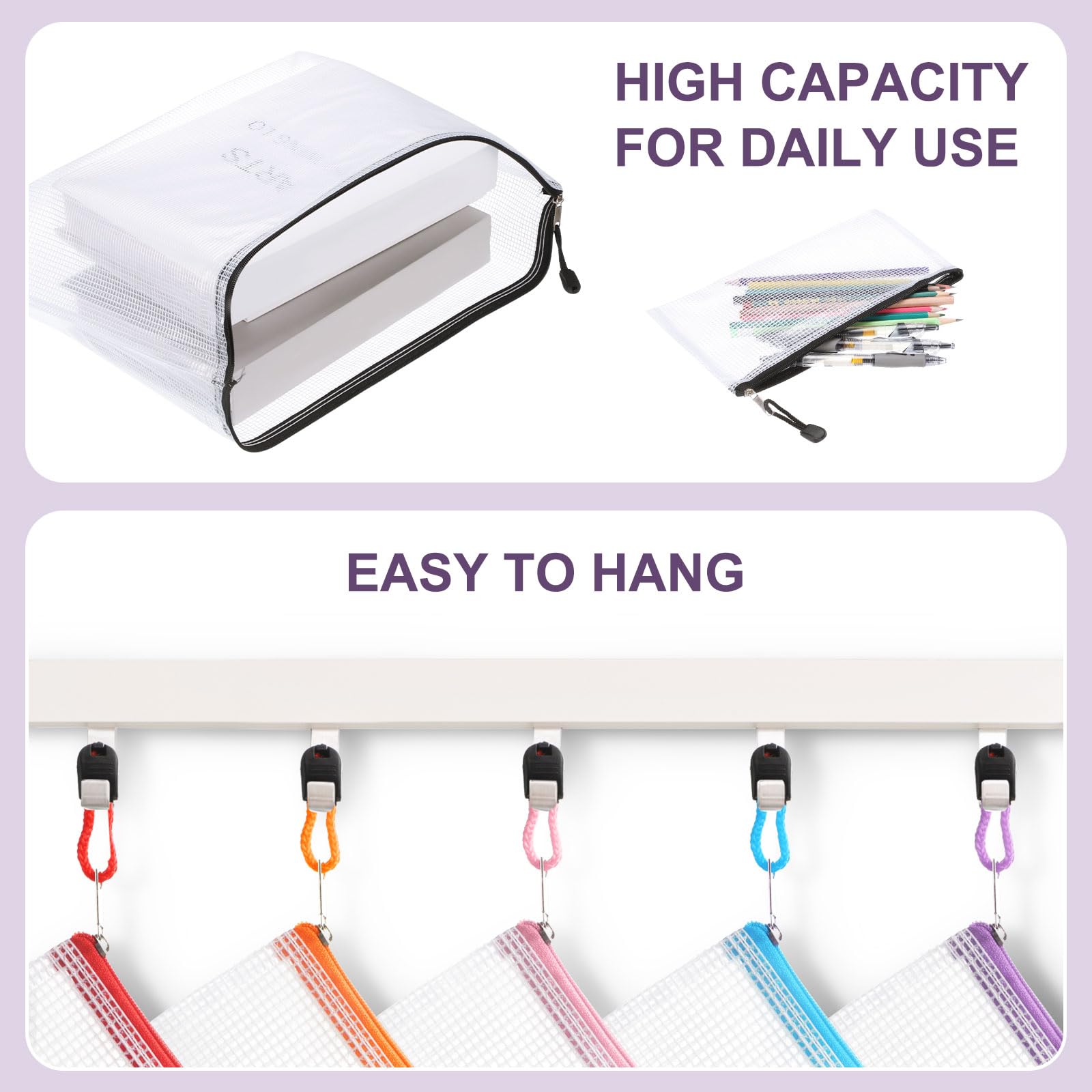 HARFINGTON 10 bolsas de malla con cremallera A5 de 9.4 x 7 pulgadas, de plástico, impermeable, bolsa de archivos de malla transparente para documentos, para aula, hogar, viajes, oficina, organización,