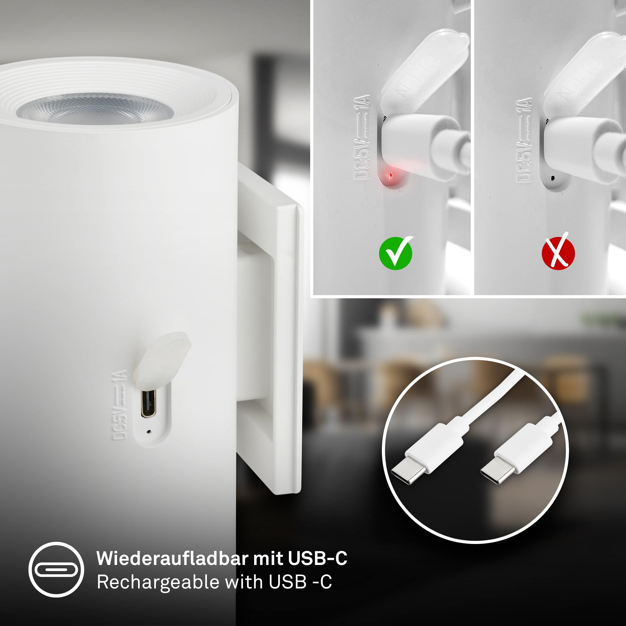 BRILONER Sticklights lampa ścienna bez prądu i wiercenia z baterią, dotykowa, możliwość ściemniania, ciepła biel, bezprzewodowa, do ponownego ładowania, na ścianę, 6,1 x 12 cm, biała