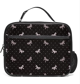 WOBAGMEN Polka Dots Lunch Box for Kids, Cute Insulated Lunch Bag for Boys Girls,Waterproof Lunch Box with Water Bottle Holder for Teens Adults Picnic Travel Back to School (black bow polka dots)
