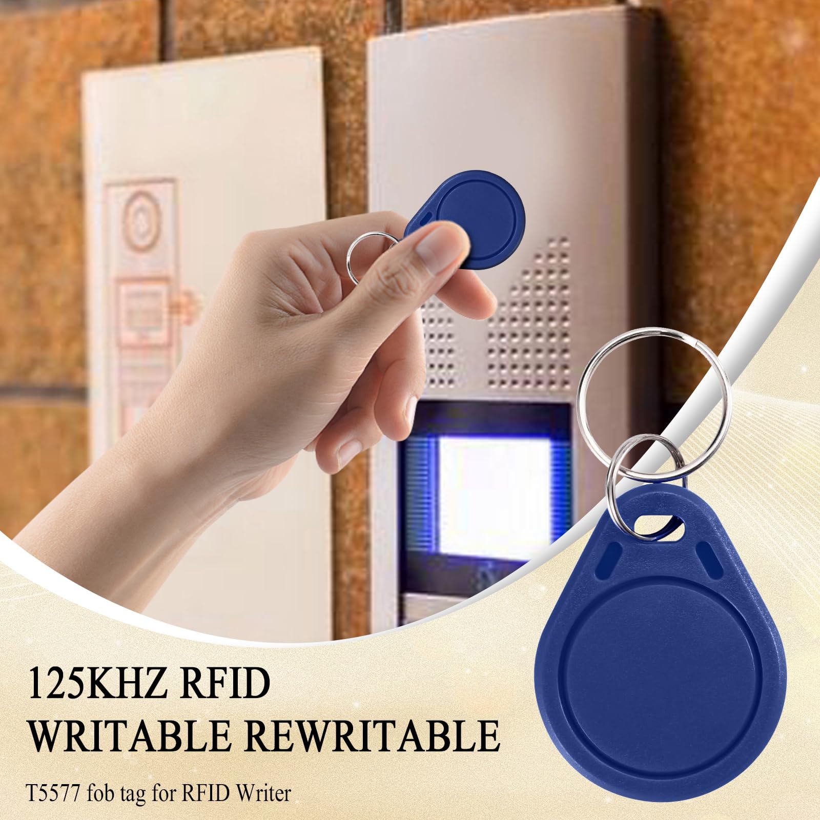 Lot de 50 porte-clés RFID T5577 125 kHz inscriptibles T5577 pour cartes d'identification de proximité, jetons T5577 universels pour systèmes de contrôle d'accès sans clé et verrouillage de sécurité