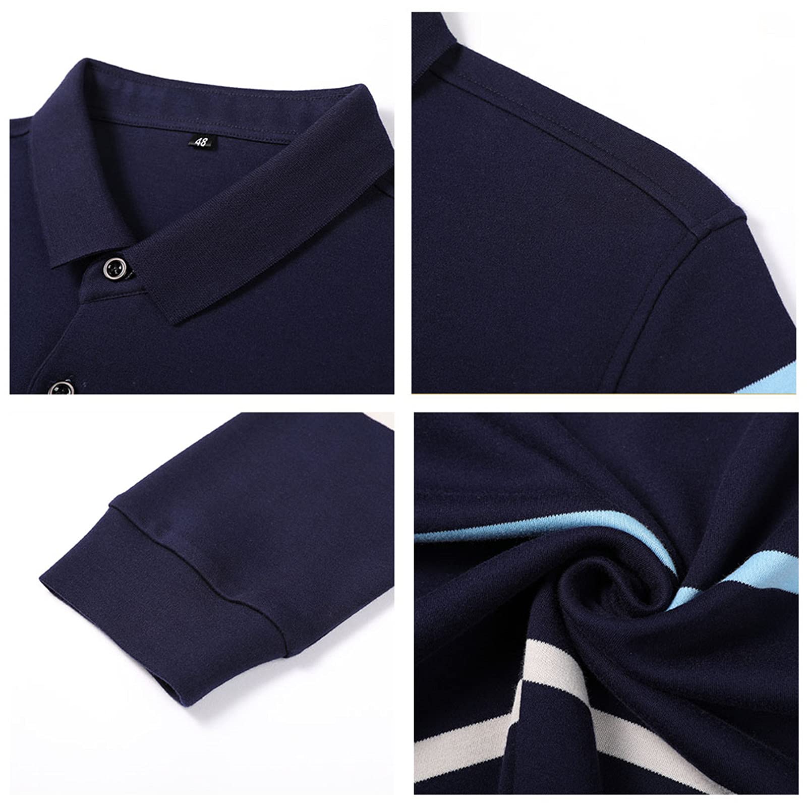 Frühling Herbst Business Casual Mode Streifen Langarm Reine Baumwolle Poloshirt Herren Kleidung Tees, marineblau, M