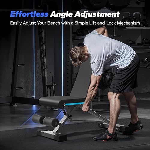 Miniatura 5 de MERACH Banco de pesas, bancos de pesas plegables para gimnasio en casa con 990 libras, banco de pesas ajustable con 72 ángulos de entrenamiento,