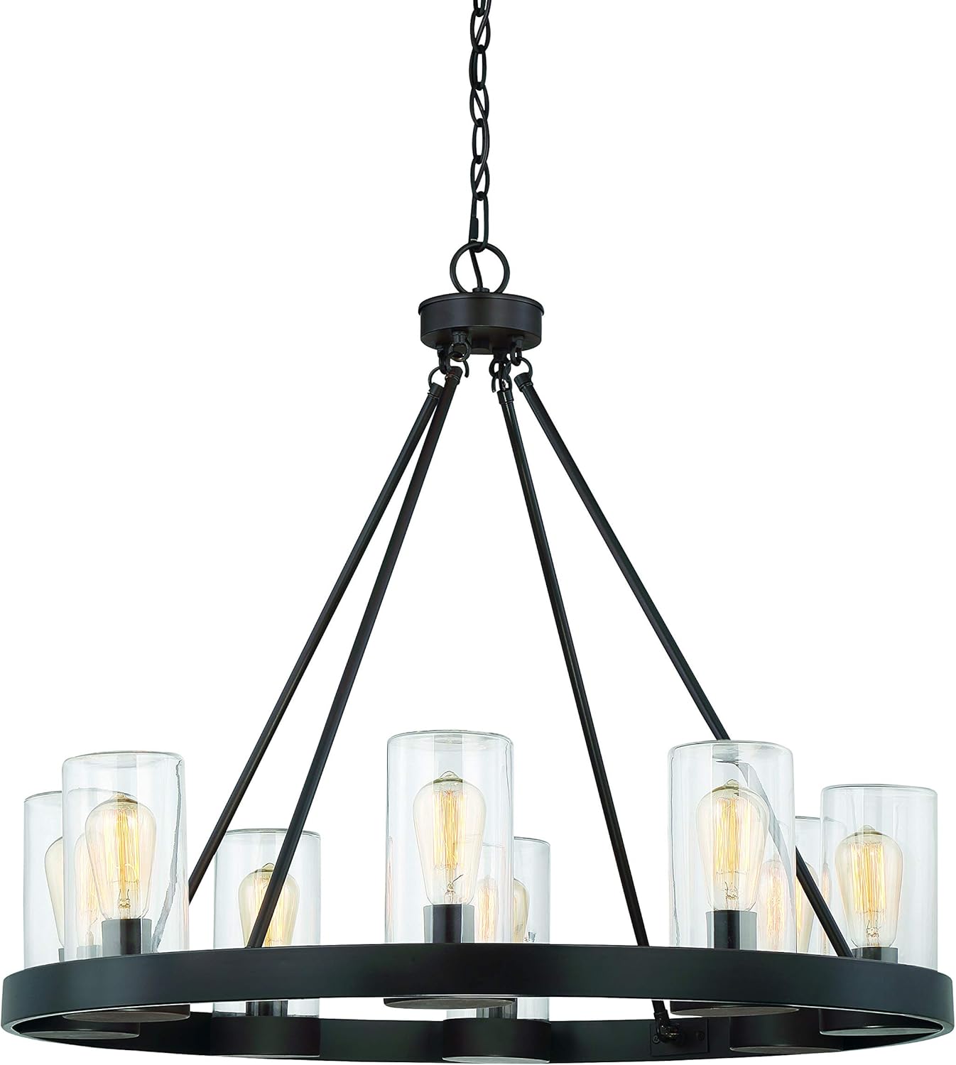 Savoy House 1-1130-8-13 Inman Industrial Rustic Clear Glass Outdoor Chandelier, 8-Light 480 Total Watts, 28" H x 32" W, English Bronze