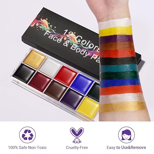 Miniatura 4 de EYESEEK Professional Face Body Paint Kit 12 Colors Oil Set,Non-Toxic Hypoallergenic Safe Tattoo Halloween FX Party Artist Fancy Makeup Painting Kit