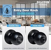 Vista 3 de BESTTEN Pomo de puerta de entrada con llave, cerradura de puerta de entrada, bola estándar, todo de metal, negro mate