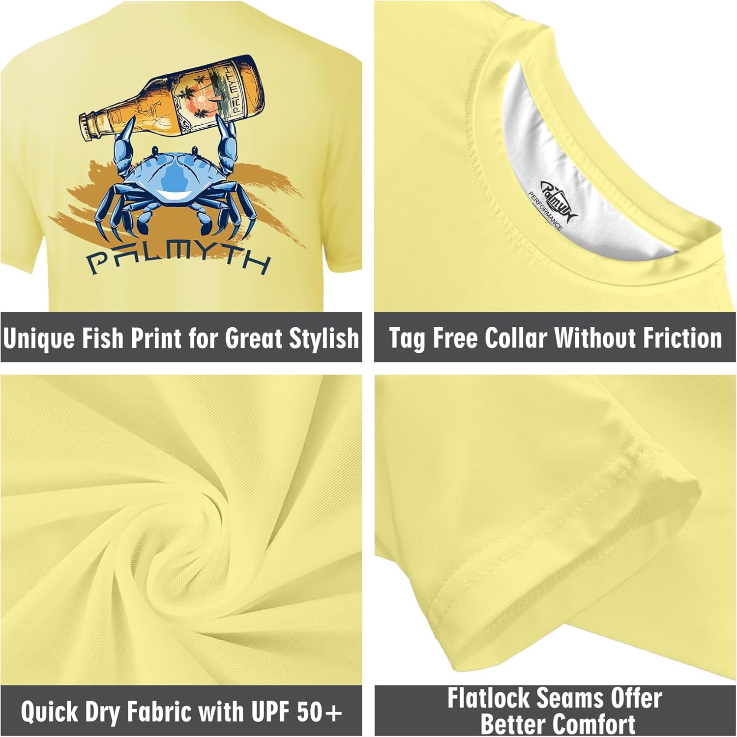 Palmyth Men's Fishing Shirt Short Sleeve Sun Protection UV UPF 50+ SPF T-Shirt - Image 5